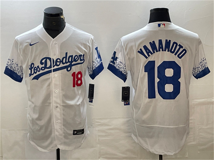 Men's White Los Angeles Dodgers #18 Yoshinobu Yamamoto City Connect Flex Base Stitched Baseball Jersey